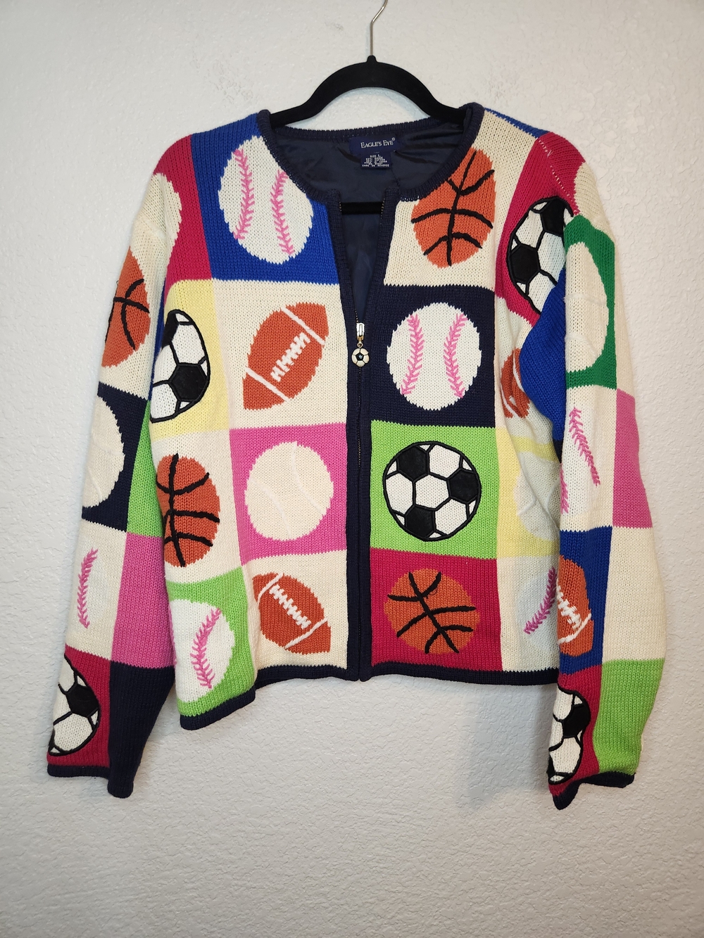 vintage 1996 Eagle's Eye Collectibles novelty sports-themed cardigan sweater L